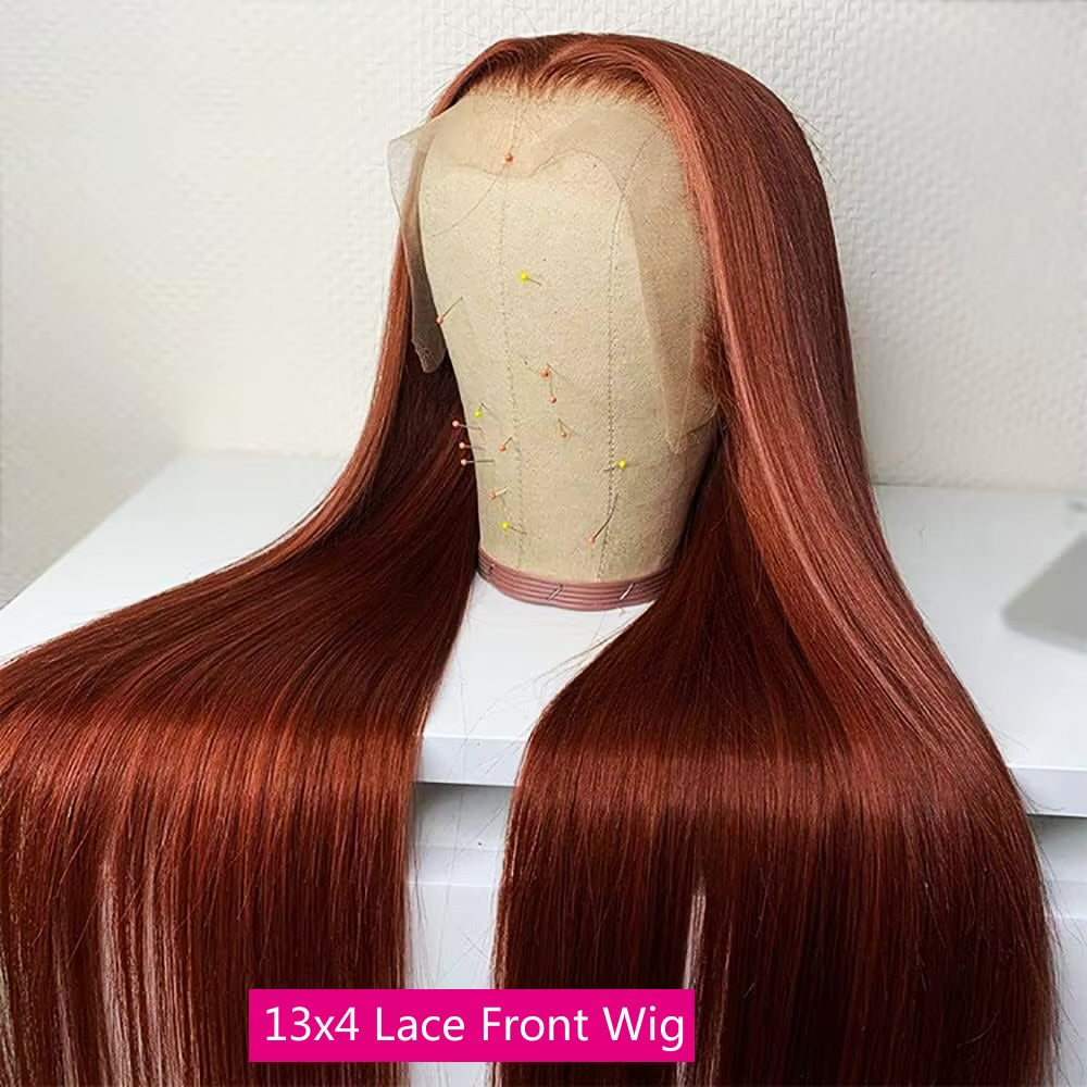 Bone Straight Reddish Brown Hd Lace Wig Human Hair Pre Plucked 13×4 Straight Lace Front Human Hair Wig For Women