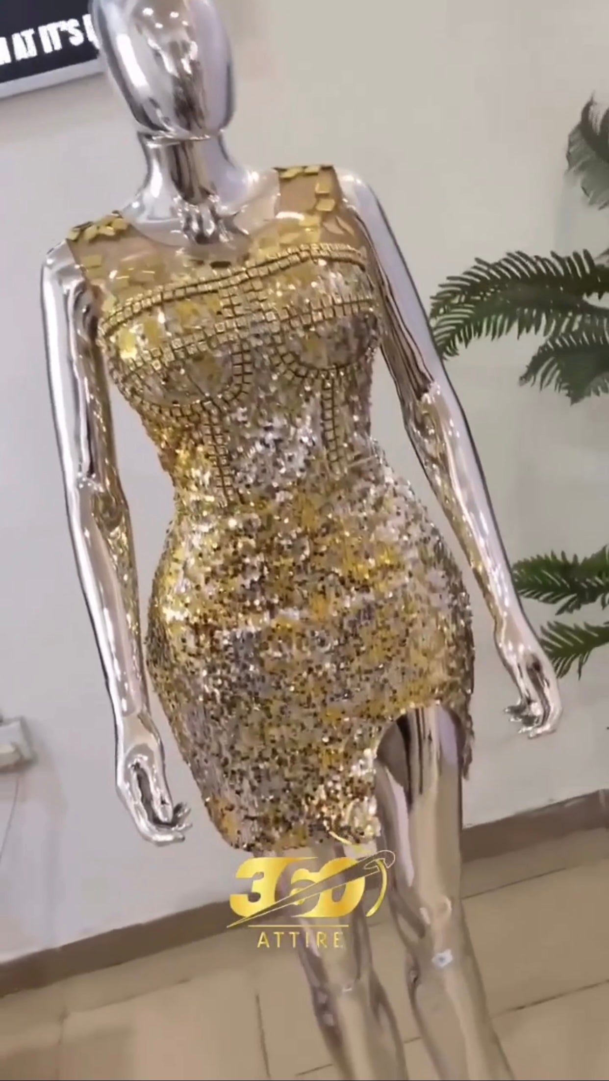Luxe Gold Sequin Bodycon Dress with Mesh Detailing – Dazzle in Every Step