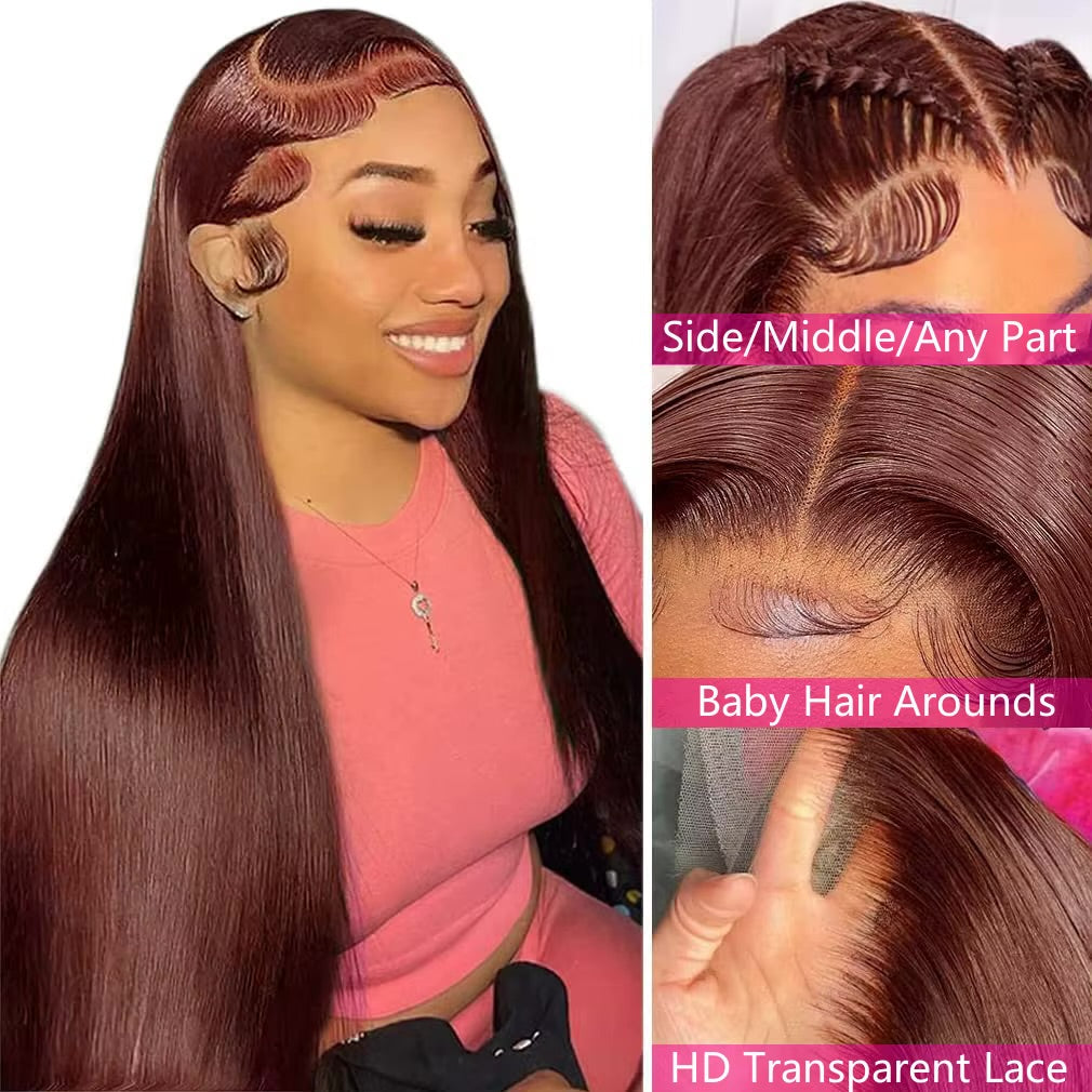 Bone Straight Reddish Brown Hd Lace Wig Human Hair Pre Plucked 13×4 Straight Lace Front Human Hair Wig For Women
