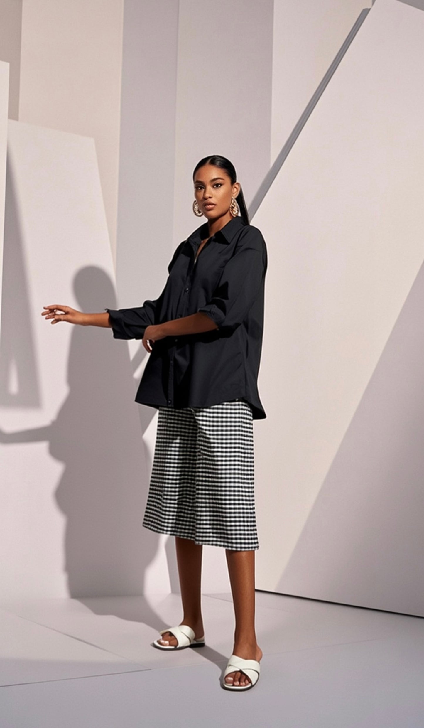 2 piece Black Boss Overshirt + Gingham 3/4 Kembe Shorts