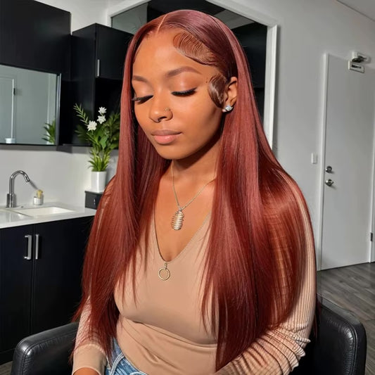 Bone Straight Reddish Brown Hd Lace Wig Human Hair Pre Plucked 13×4 Straight Lace Front Human Hair Wig For Women